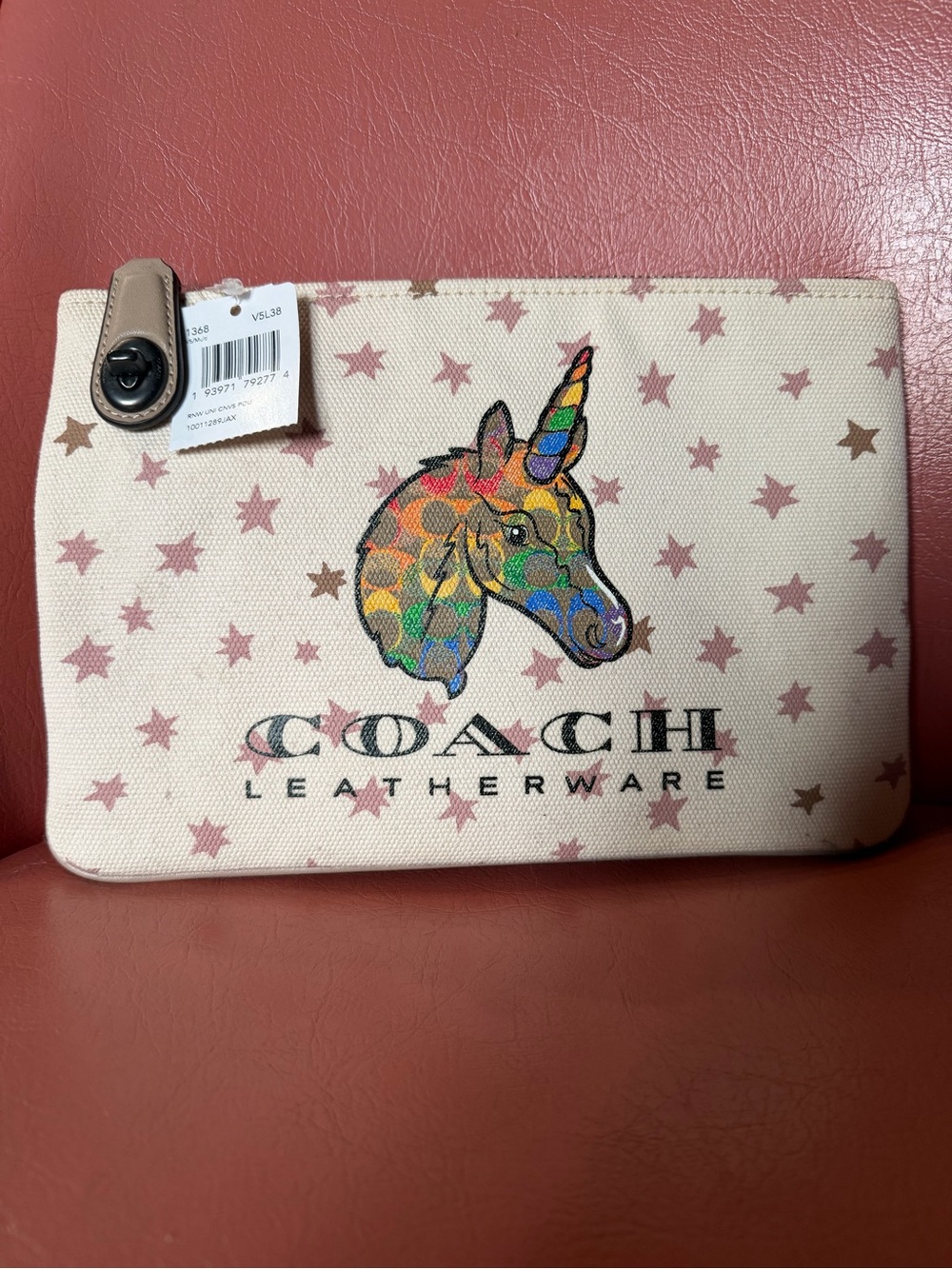 Coach Canvas Rainbow Unicorn Zip Pouch NWT